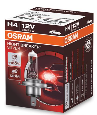 Osram Лампа галоген H4 12v 60/55W NIGHT BREAKER Silver +100% (коробка 1шт) 64193