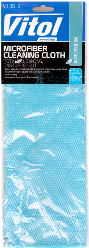 VITOL  Серветка  мікрофібра 35/35 см VR-02L-G для скла блакитна
