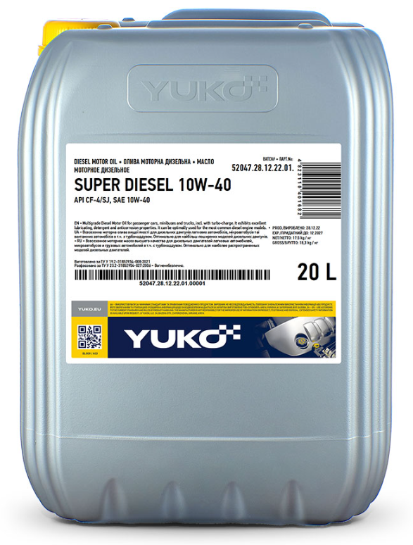 YUKO SUPER DIESEL 10W-40 API CF-4/SJ каністра 20л